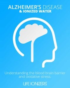 a graphic representing that hydrogen-rich, alkaline water can help alleviate and prevent dementia and Alzheimer's